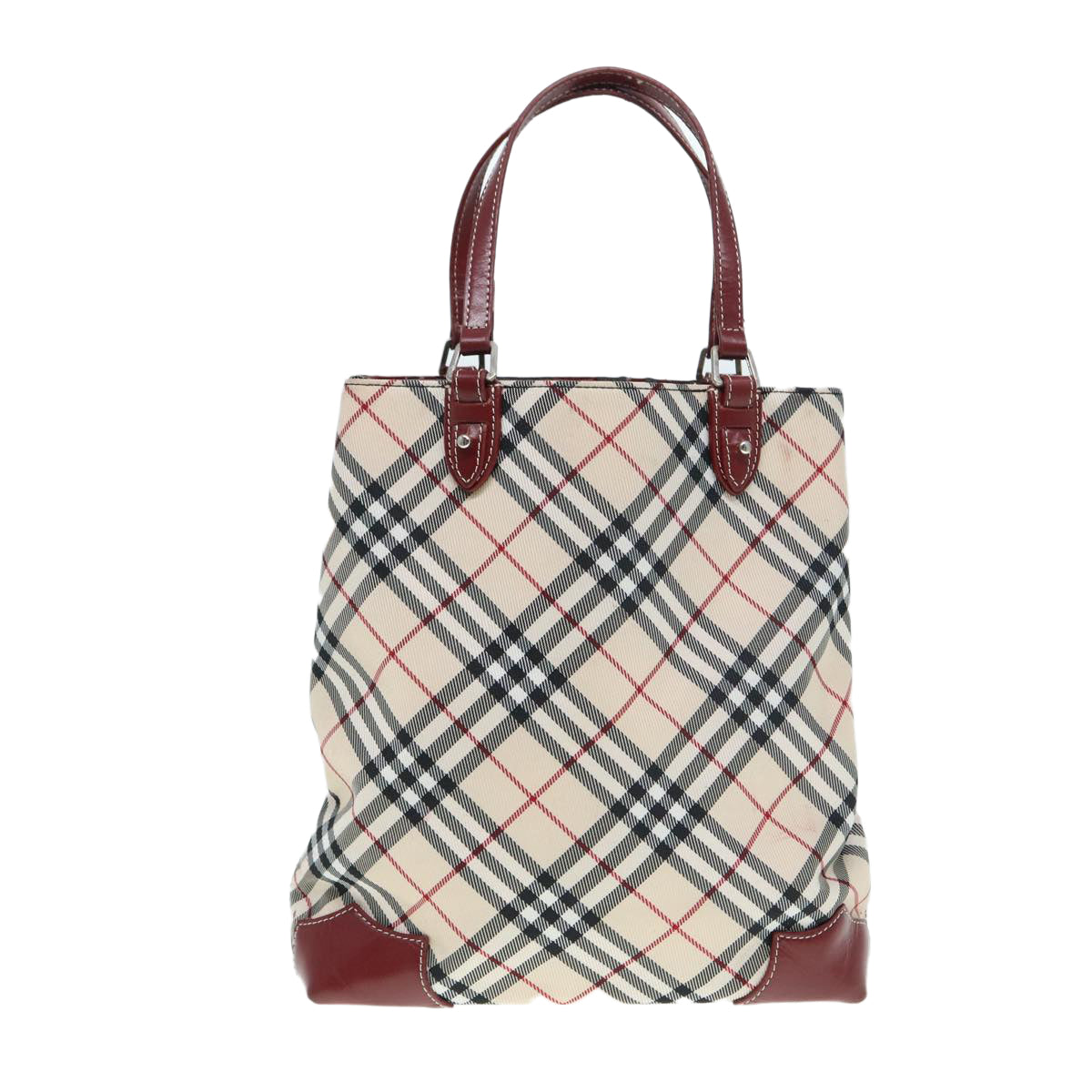 BURBERRY Nova Check Blue Label Hand Bag Nylon Beige Red Auth ti1993