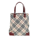 BURBERRY Nova Check Blue Label Hand Bag Nylon Beige Red Auth ti1993-2