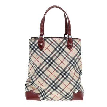 BURBERRY Nova Check Blue Label Hand Bag Nylon Beige Red Auth ti1993 - 0