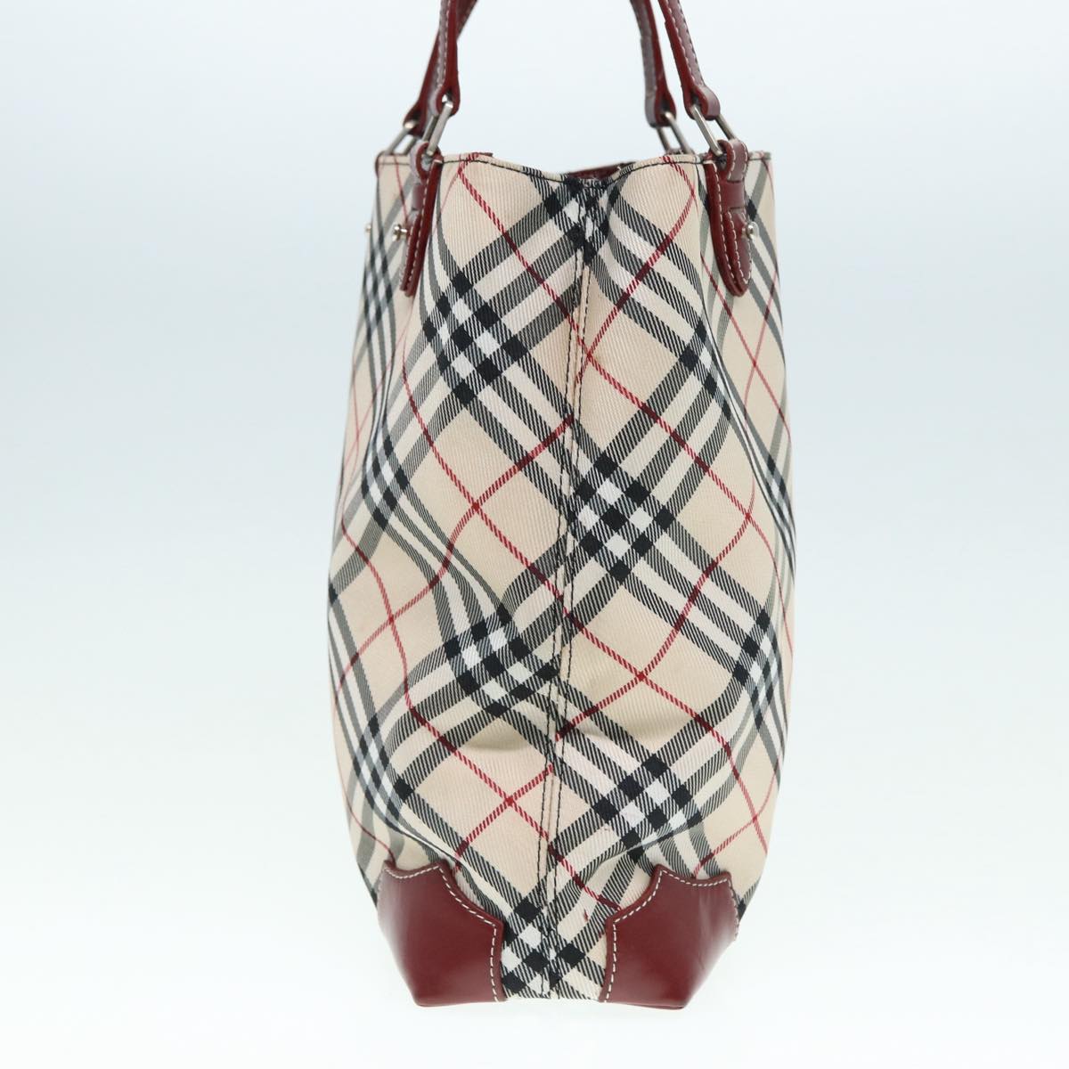 BURBERRY Nova Check Blue Label Hand Bag Nylon Beige Red Auth ti1993