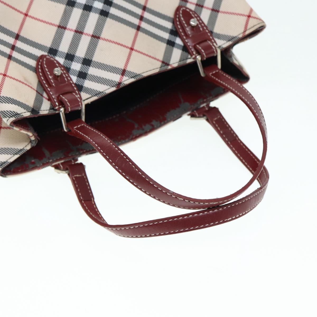 BURBERRY Nova Check Blue Label Hand Bag Nylon Beige Red Auth ti1993