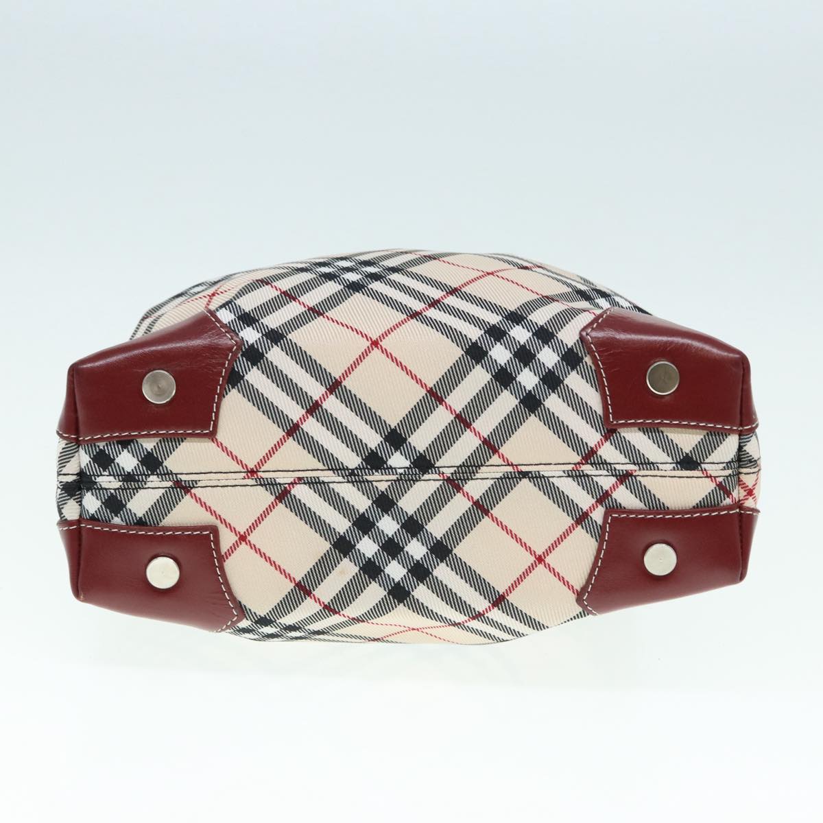 BURBERRY Nova Check Blue Label Hand Bag Nylon Beige Red Auth ti1993