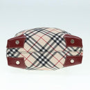 BURBERRY Nova Check Blue Label Hand Bag Nylon Beige Red Auth ti1993-5