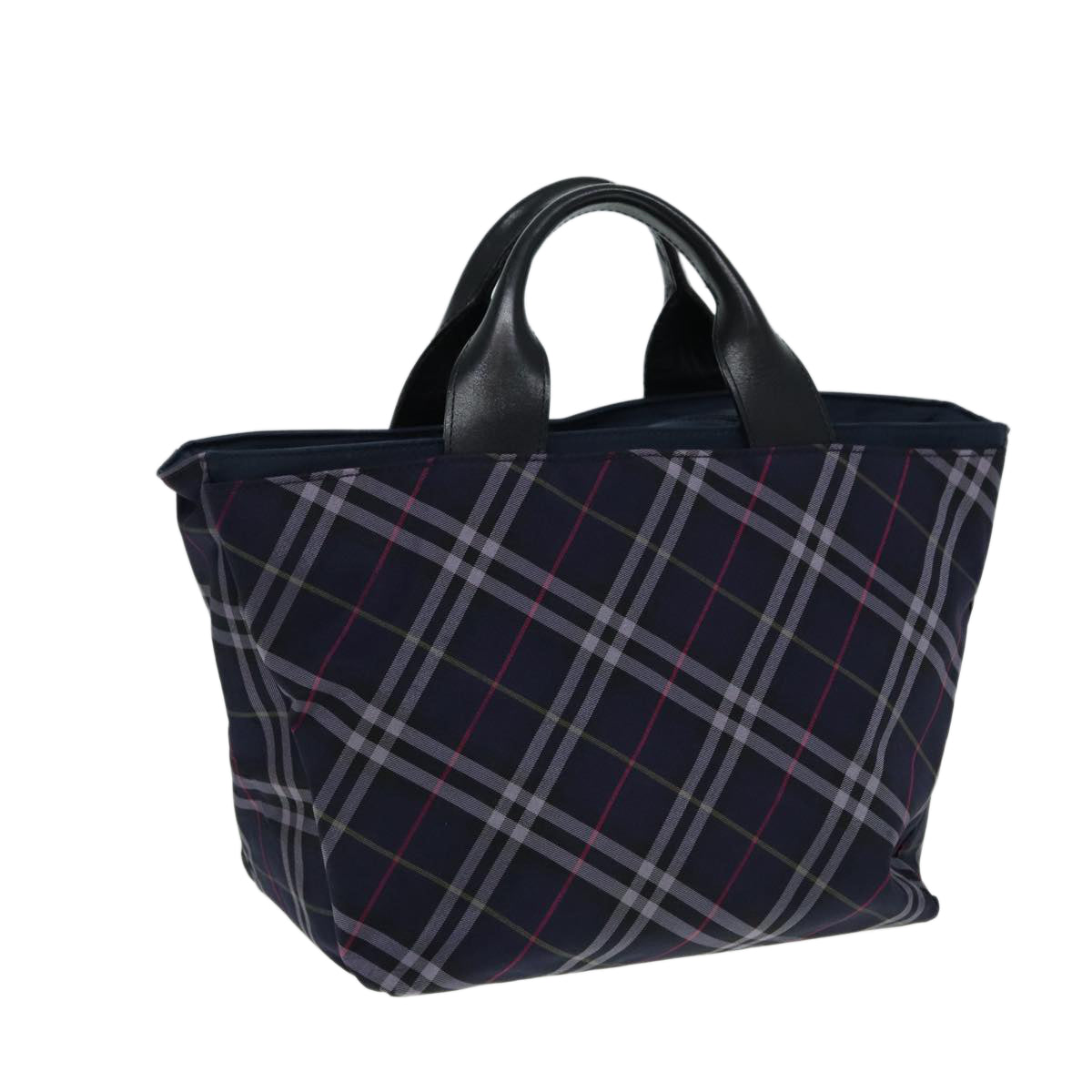 BURBERRY Nova Check Blue Label Hand Bag Nylon Navy Auth ti1994