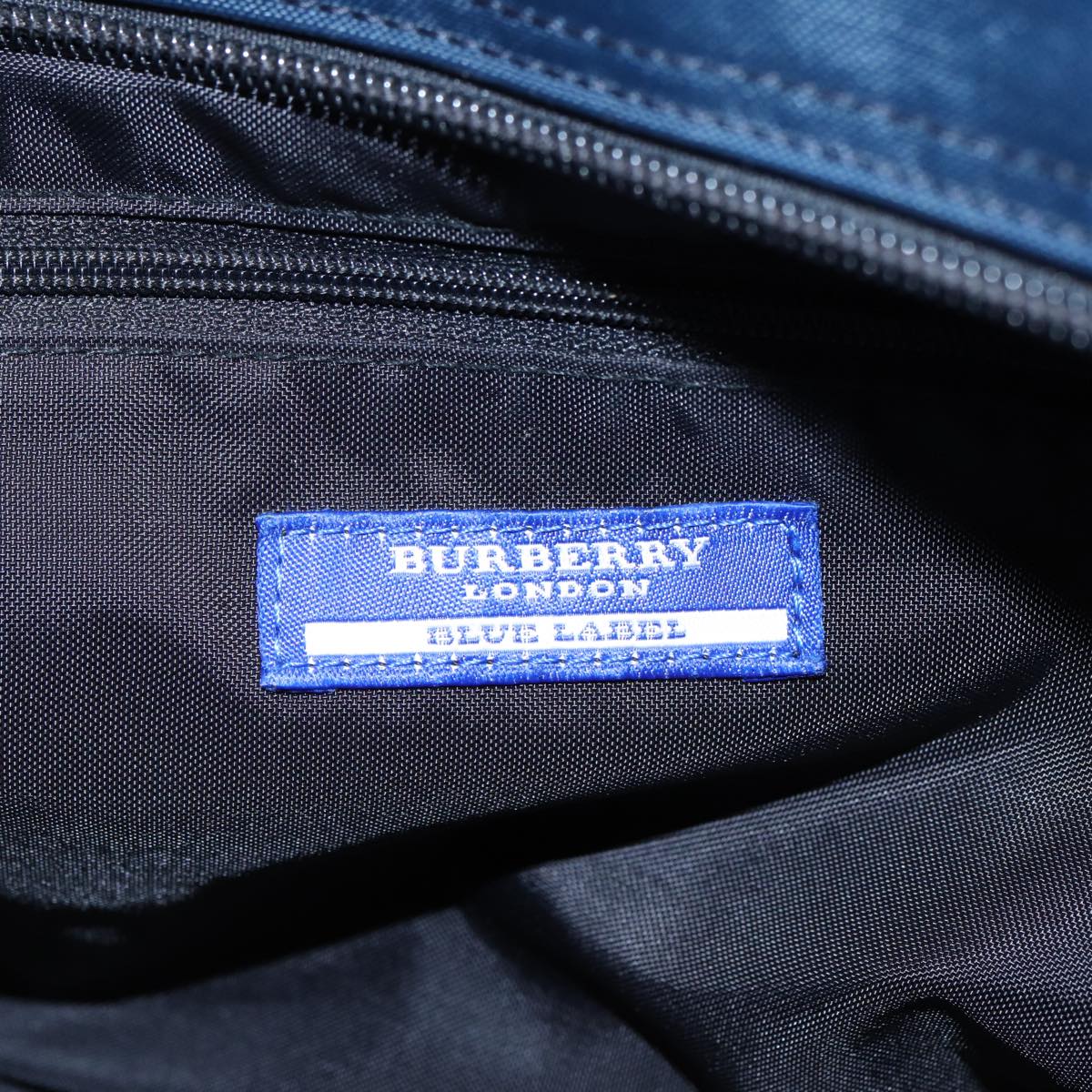 BURBERRY Nova Check Blue Label Hand Bag Nylon Navy Auth ti1994