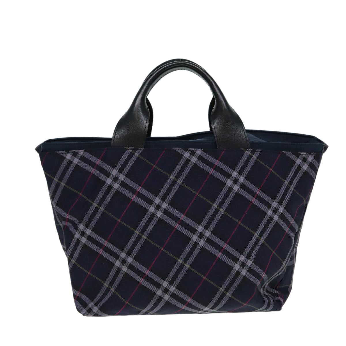 BURBERRY Nova Check Blue Label Hand Bag Nylon Navy Auth ti1994