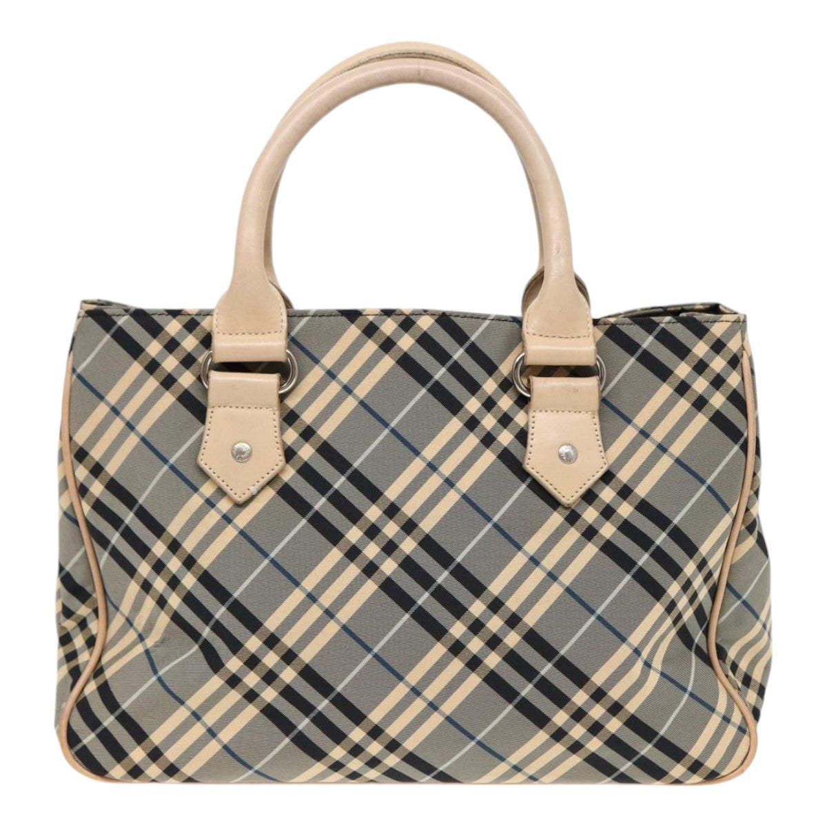 BURBERRY Nova Check Blue Label Hand Bag Nylon Gray Beige Auth ti1997