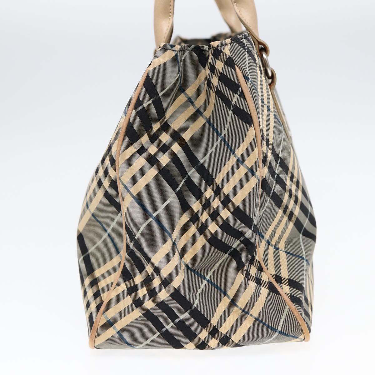 BURBERRY Nova Check Blue Label Hand Bag Nylon Gray Beige Auth ti1997