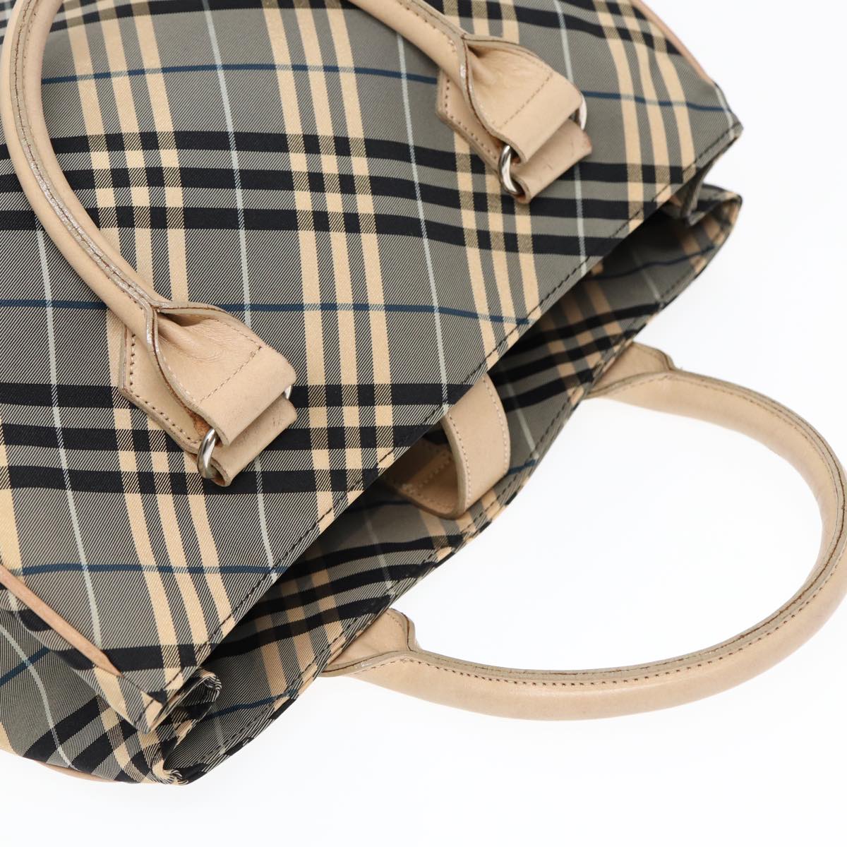 BURBERRY Nova Check Blue Label Hand Bag Nylon Gray Beige Auth ti1997