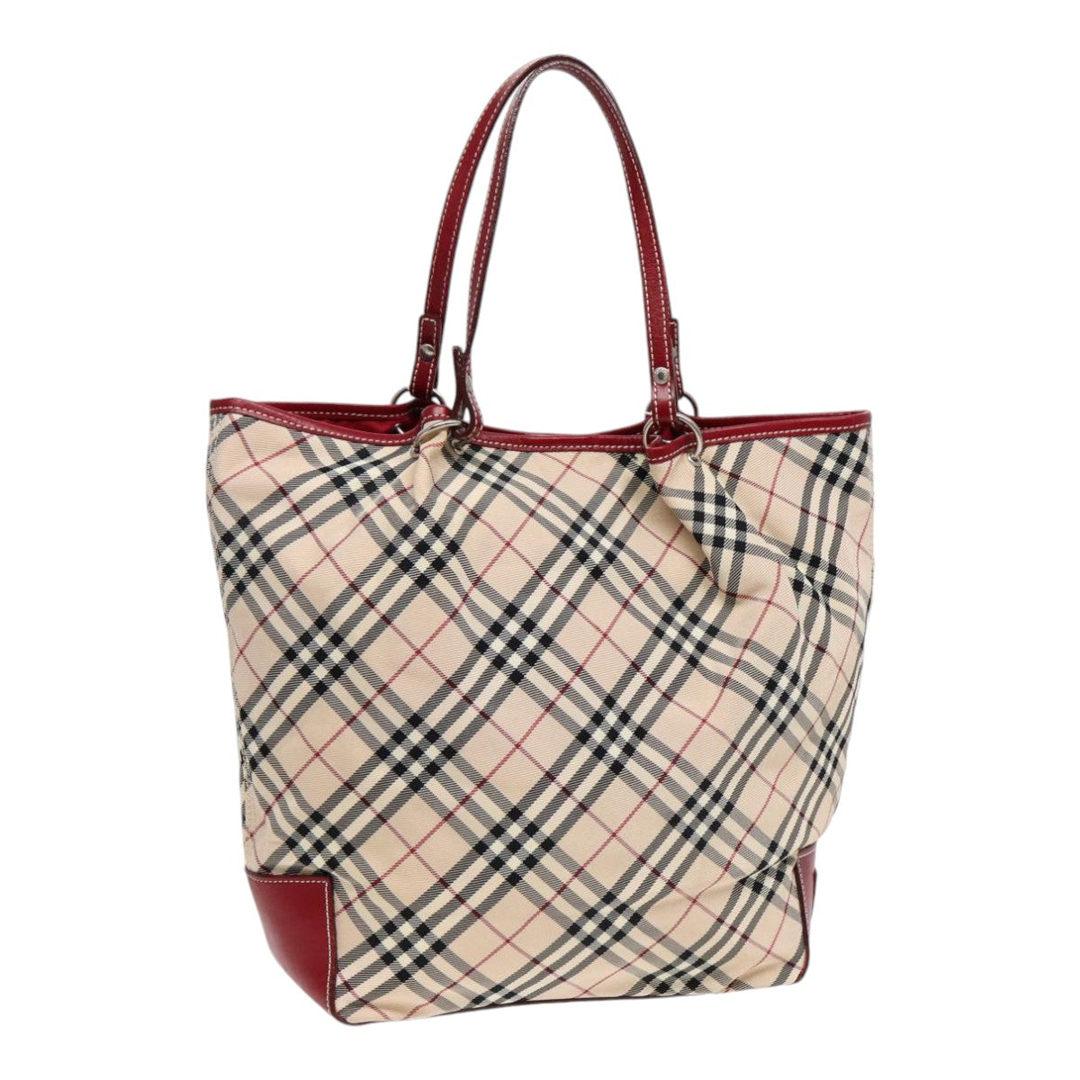 BURBERRY Nova Check Blue Label Tote Bag Canvas Beige Red Auth ti1998