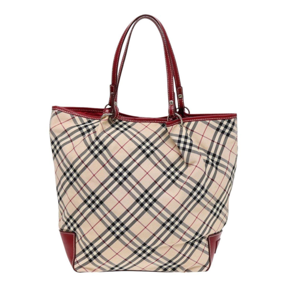 BURBERRY Nova Check Blue Label Tote Bag Canvas Beige Red Auth ti1998