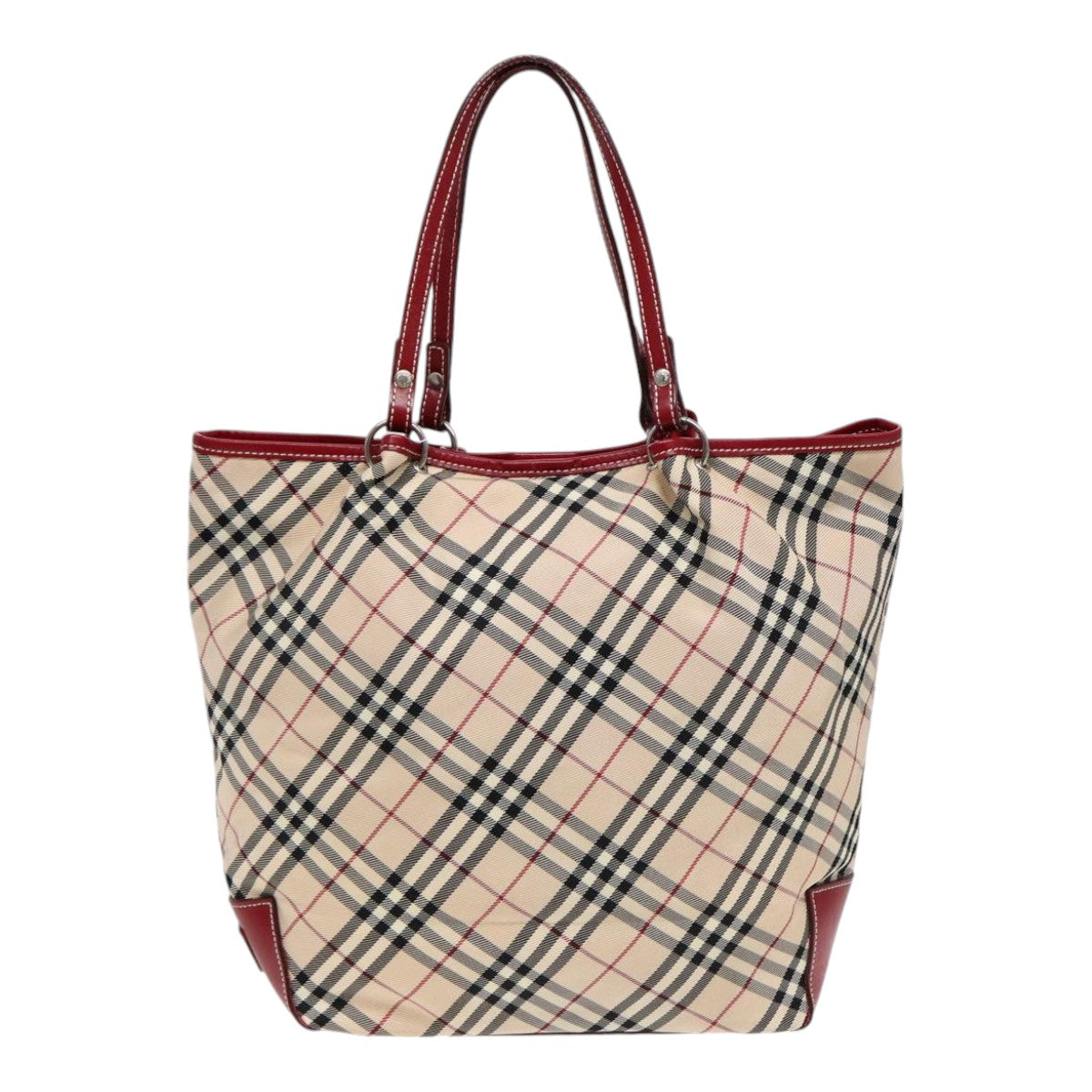 BURBERRY Nova Check Blue Label Tote Bag Canvas Beige Red Auth ti1998 - 0