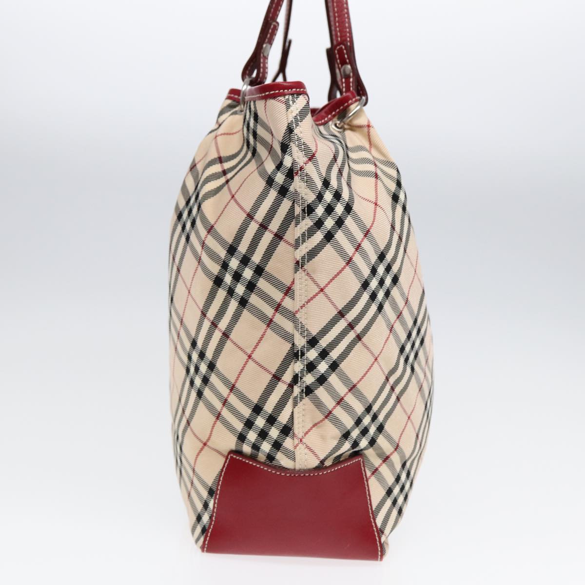 BURBERRY Nova Check Blue Label Tote Bag Canvas Beige Red Auth ti1998