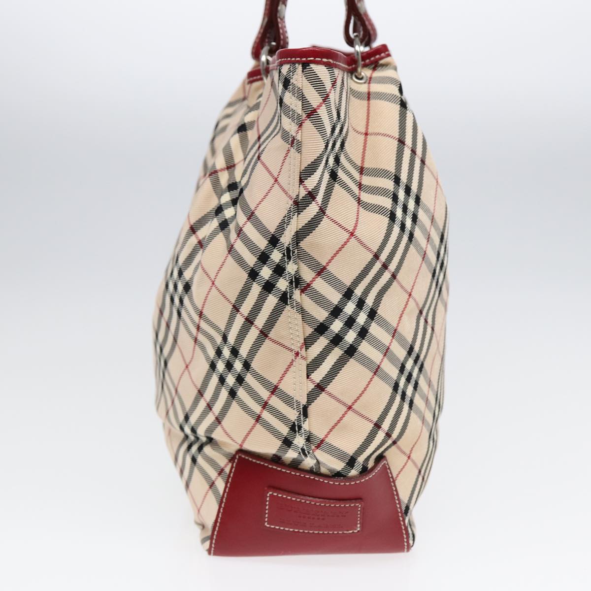 BURBERRY Nova Check Blue Label Tote Bag Canvas Beige Red Auth ti1998