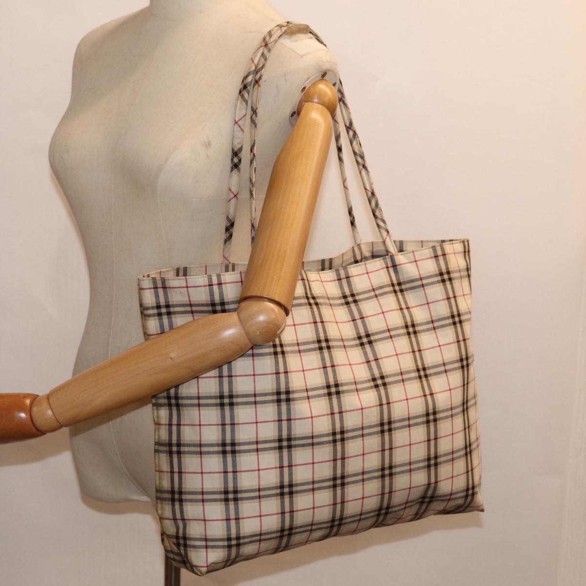 BURBERRY Nova Check Tote Bag Canvas Beige Auth ti2000