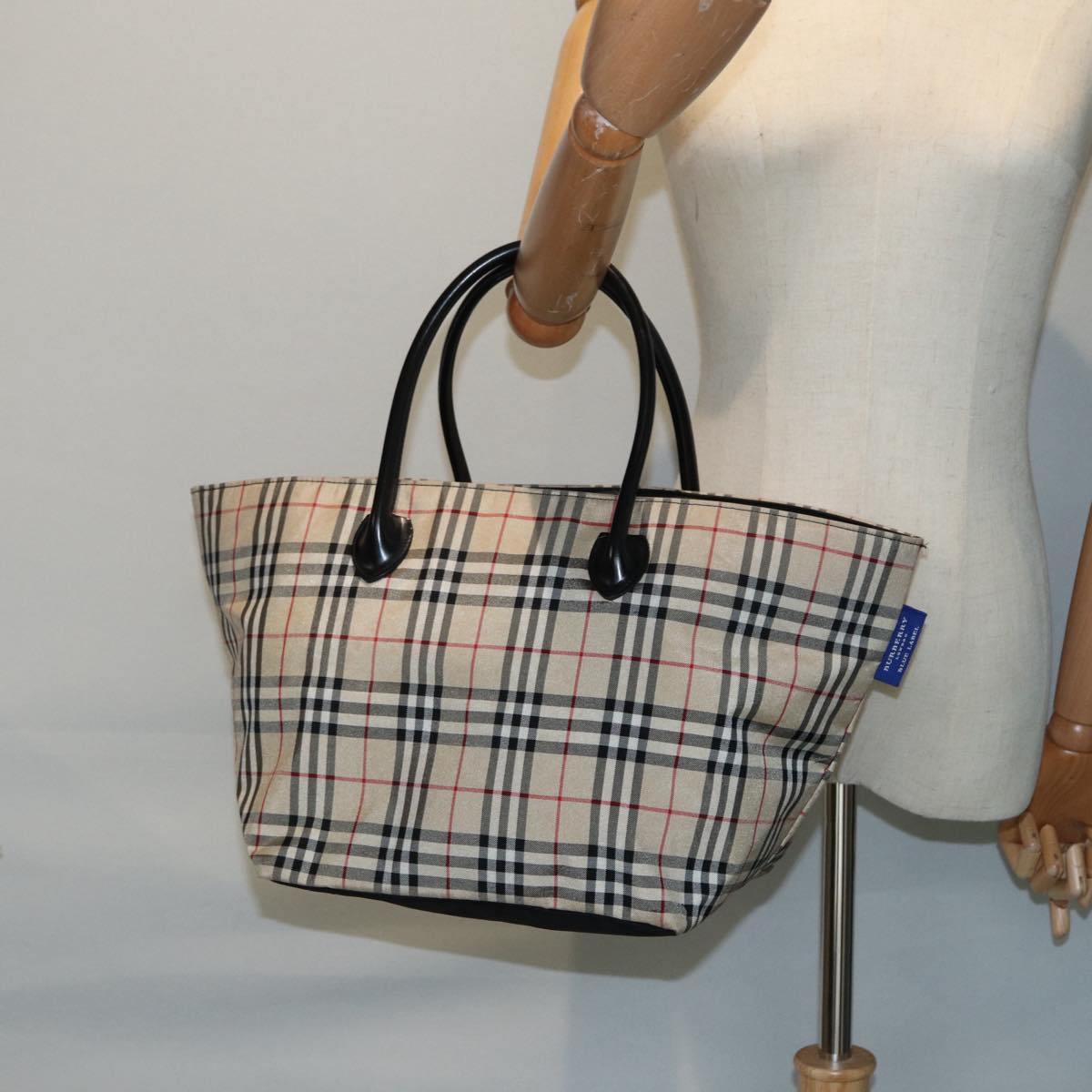 BURBERRY Nova Check Blue Label Tote Bag Canvas Beige Auth ti2001