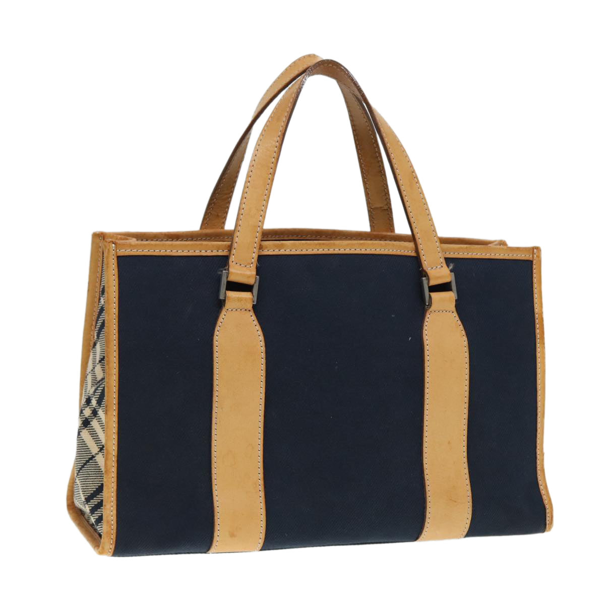 BURBERRY Nova Check Blue Label Hand Bag Canvas Navy Beige Auth ti2002