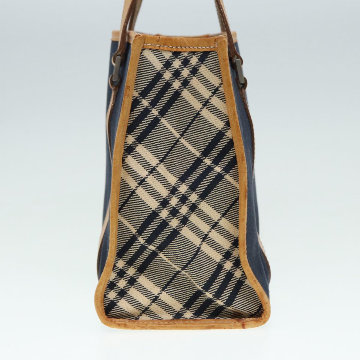 BURBERRY Nova Check Blue Label Hand Bag Canvas Navy Beige Auth ti2002