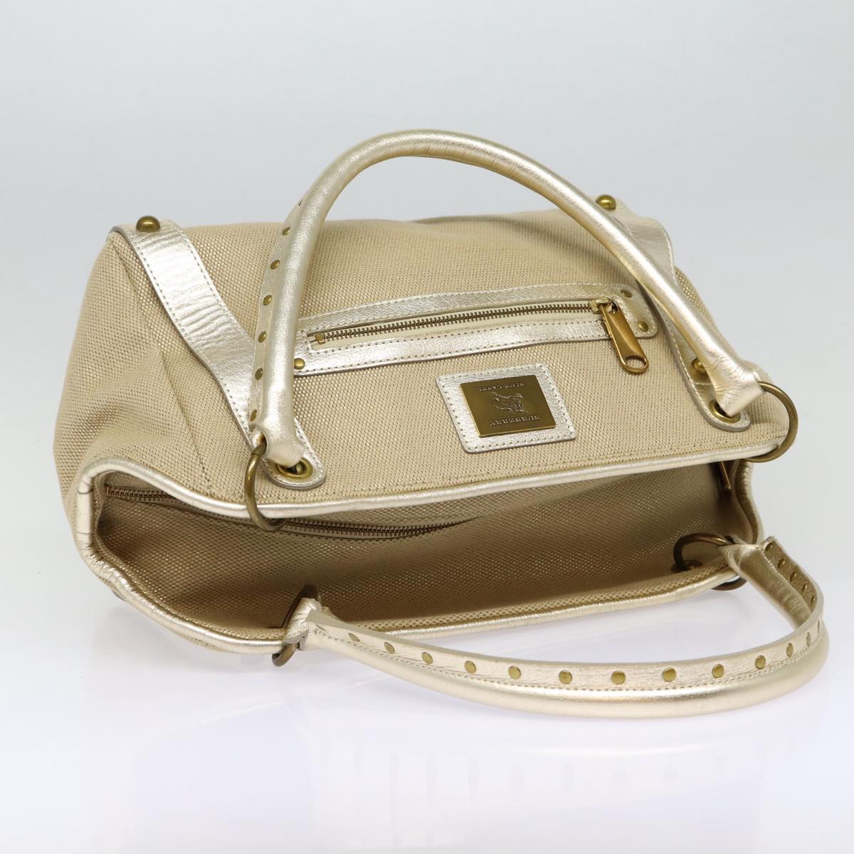 BURBERRY Blue Label Shoulder Bag Leather Beige Gold Auth ti2004