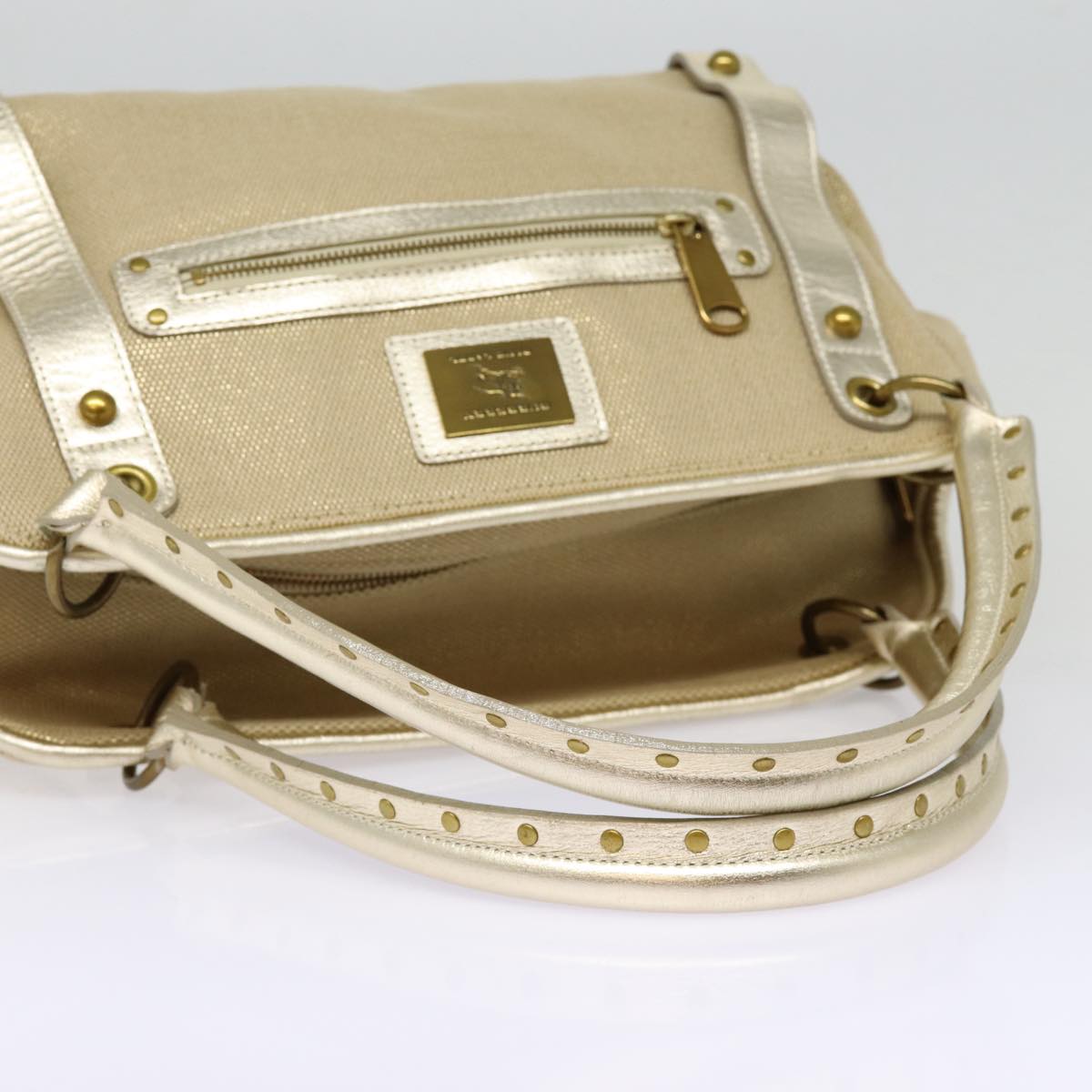 BURBERRY Blue Label Shoulder Bag Leather Beige Gold Auth ti2004