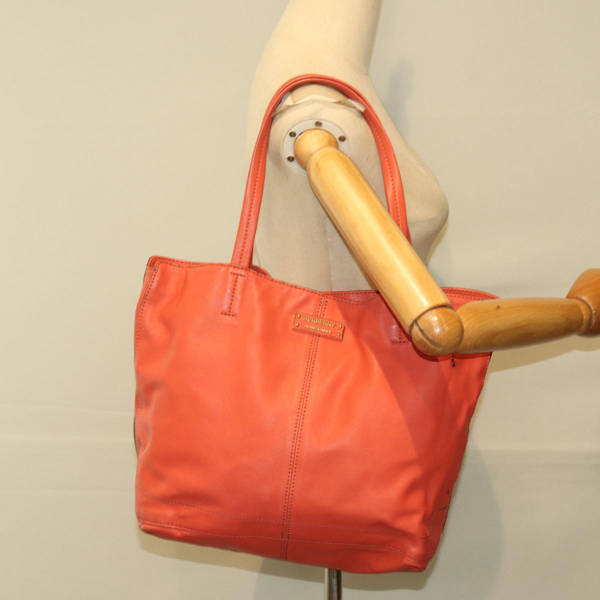 BURBERRY Blue Label Tote Bag Leather Orange Gold Auth ti2005