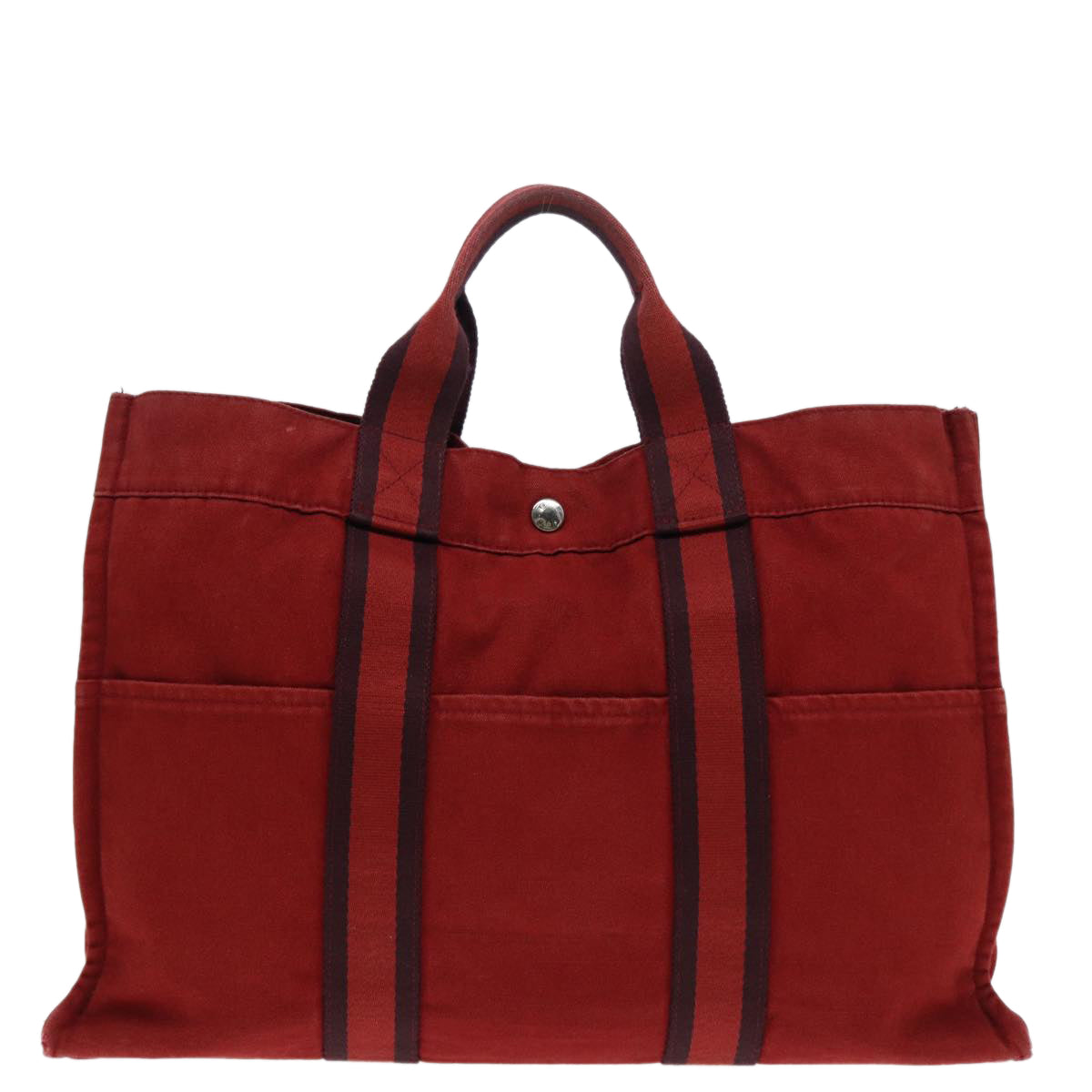 HERMES Fourre Tout MM Tote Bag Canvas Red Silver Auth ti2006 - 0