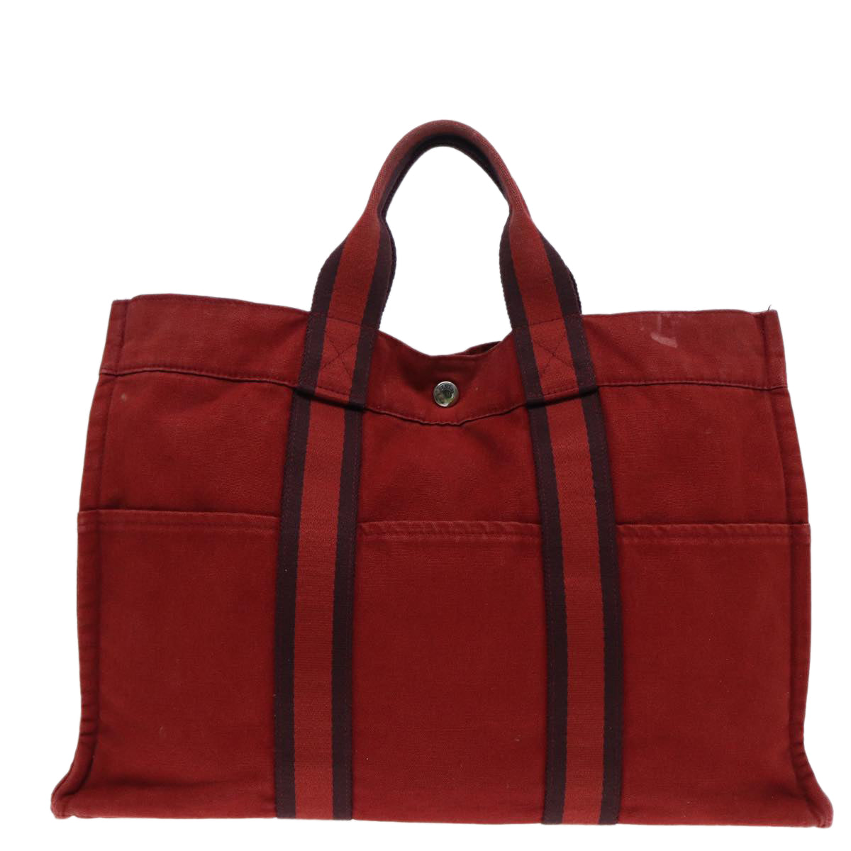 HERMES Fourre Tout MM Tote Bag Canvas Red Silver Auth ti2006