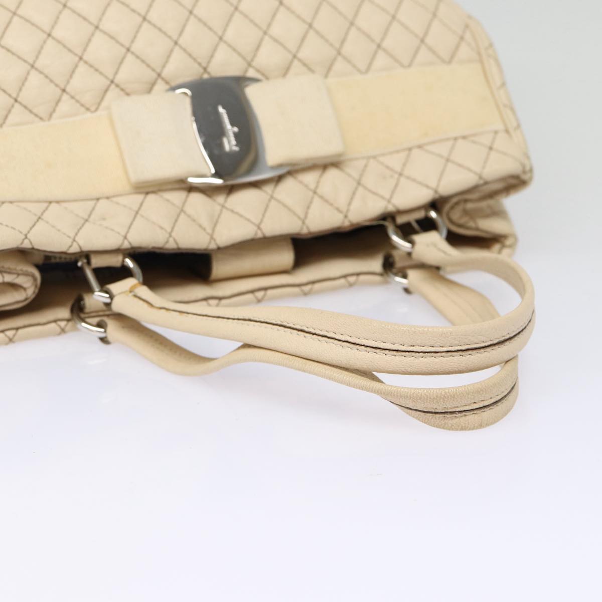 Salvatore Ferragamo Hand Bag Leather Beige Silver Auth ti2009