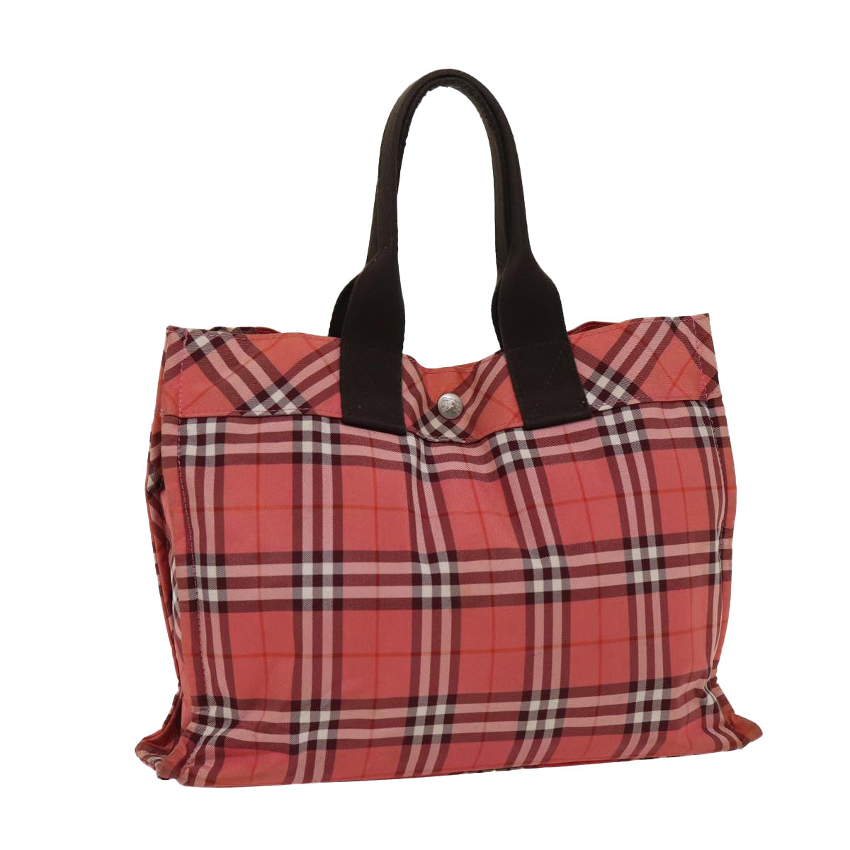 BURBERRY Nova Check Blue Label Hand Bag Nylon Red Silver Auth ti2014