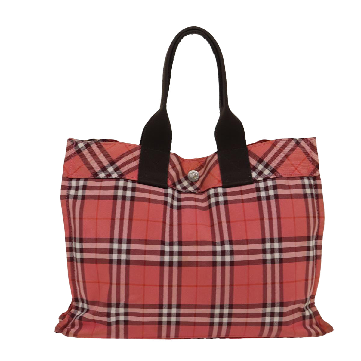 BURBERRY Nova Check Blue Label Hand Bag Nylon Red Silver Auth ti2014