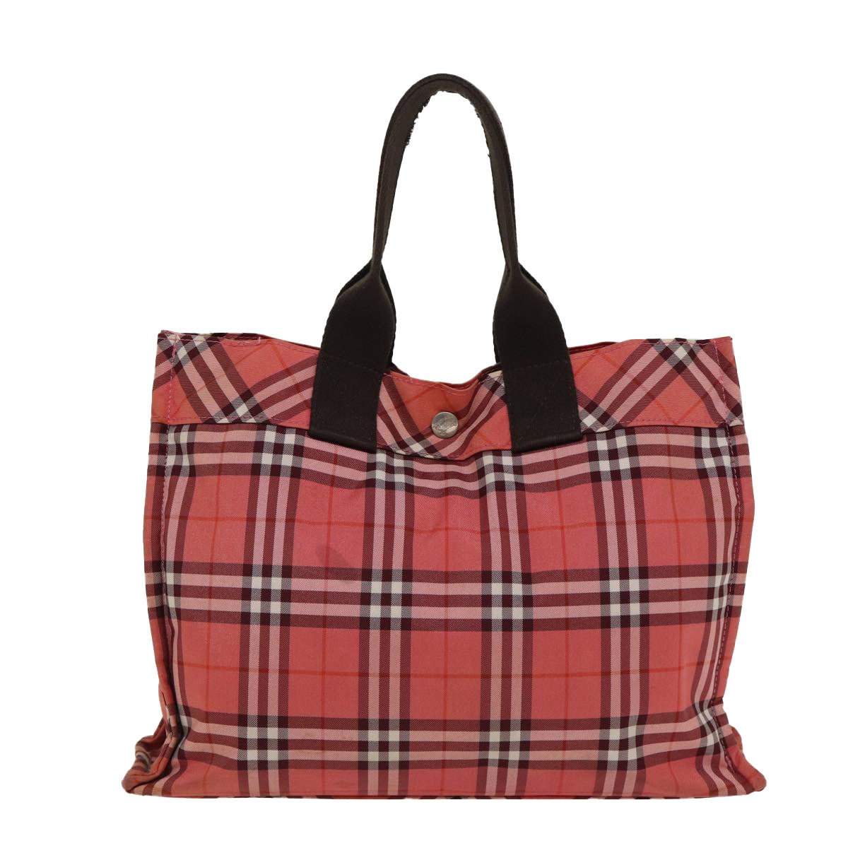 BURBERRY Nova Check Blue Label Hand Bag Nylon Red Silver Auth ti2014 - 0