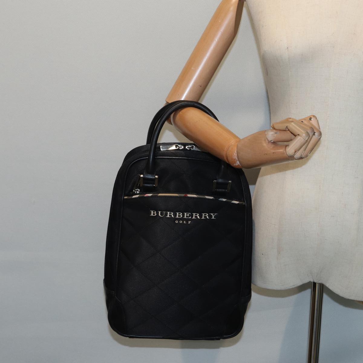 BURBERRY Hand Bag Nylon Black Silver Auth ti2024