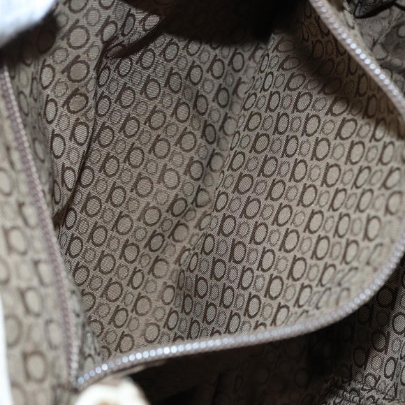 Salvatore Ferragamo Gancini Shoulder Bag Leather White Silver Auth ti2028