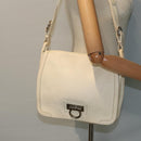 Salvatore Ferragamo Gancini Shoulder Bag Leather White Silver Auth ti2028-23