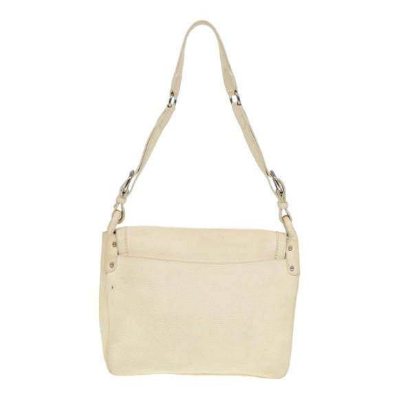 Salvatore Ferragamo Gancini Shoulder Bag Leather White Silver Auth ti2028