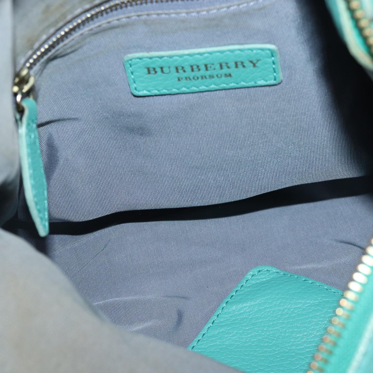 BURBERRY Shoulder Bag Leather Turquoise Blue Gold Auth ti2029