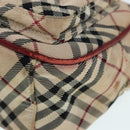 BURBERRY Nova Check Blue Label Shoulder Bag Nylon Beige Red Silver Auth ti2034-14