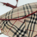 BURBERRY Nova Check Blue Label Shoulder Bag Nylon Beige Red Silver Auth ti2034-15