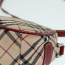 BURBERRY Nova Check Blue Label Shoulder Bag Nylon Beige Red Silver Auth ti2034-16