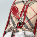 BURBERRY Nova Check Blue Label Shoulder Bag Nylon Beige Red Silver Auth ti2034-11