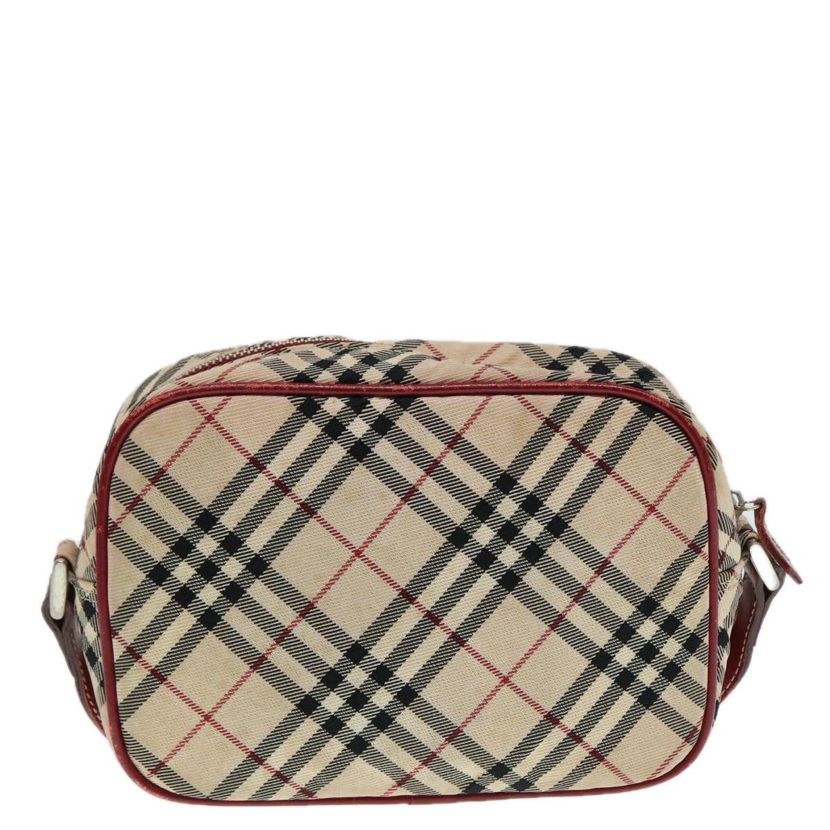 BURBERRY Nova Check Blue Label Shoulder Bag Nylon Beige Red Silver Auth ti2034 - 0