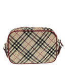 BURBERRY Nova Check Blue Label Shoulder Bag Nylon Beige Red Silver Auth ti2034-2
