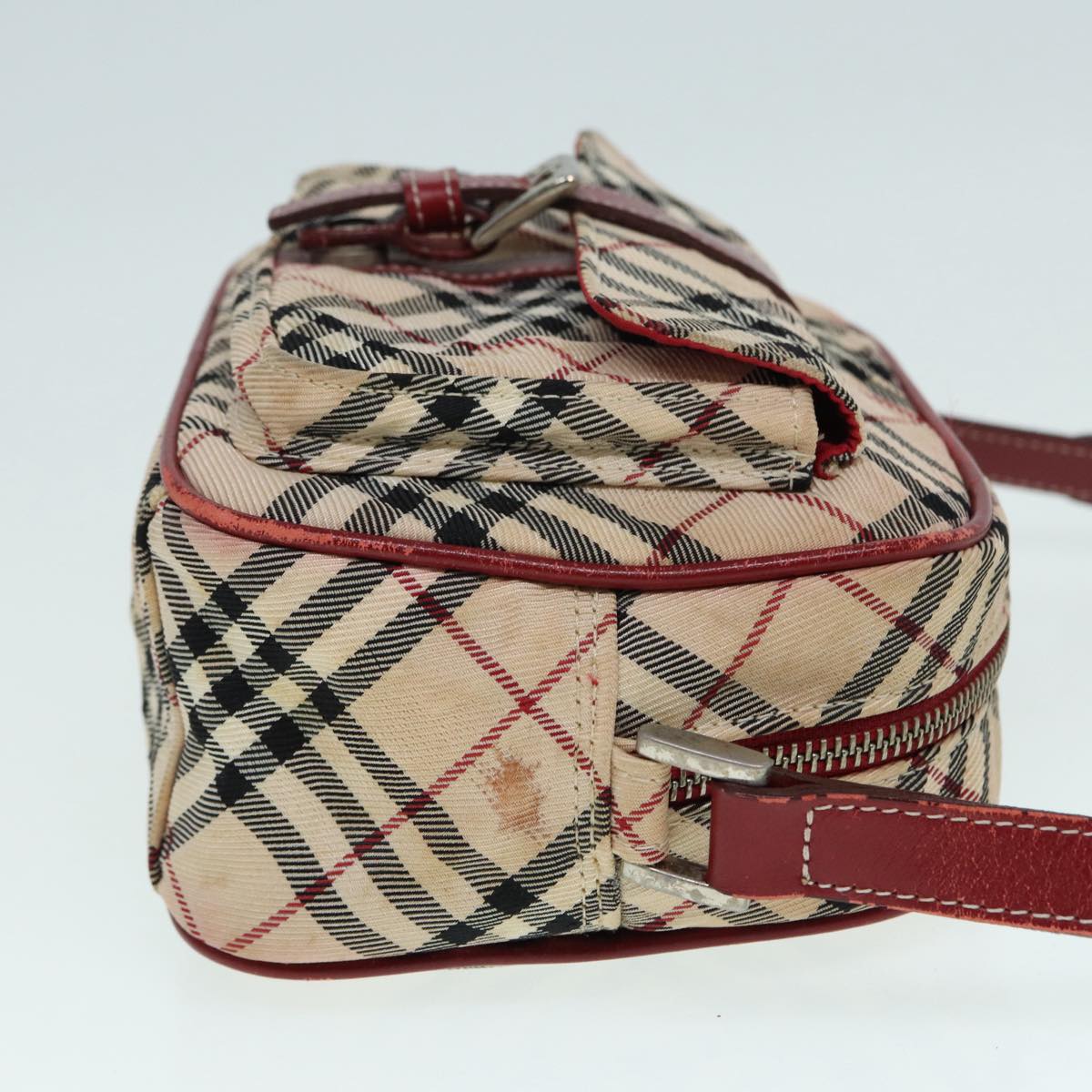 BURBERRY Nova Check Blue Label Shoulder Bag Nylon Beige Red Silver Auth ti2034