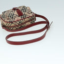 BURBERRY Nova Check Blue Label Shoulder Bag Nylon Beige Red Silver Auth ti2034-7