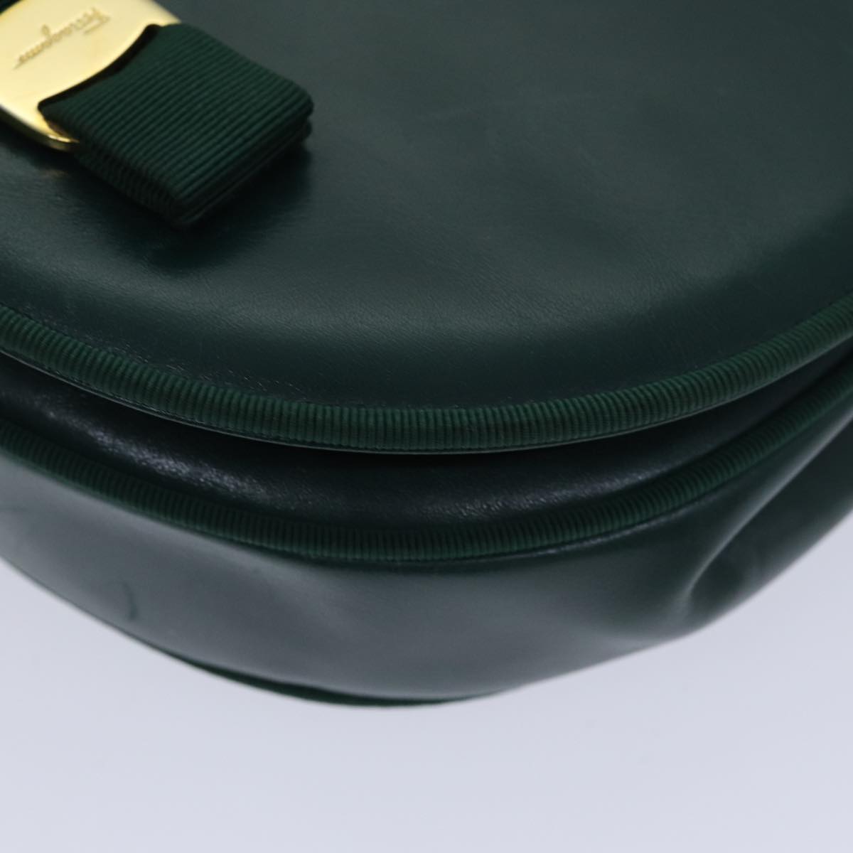 Salvatore Ferragamo Shoulder Bag Leather Green Gold Auth ti2036