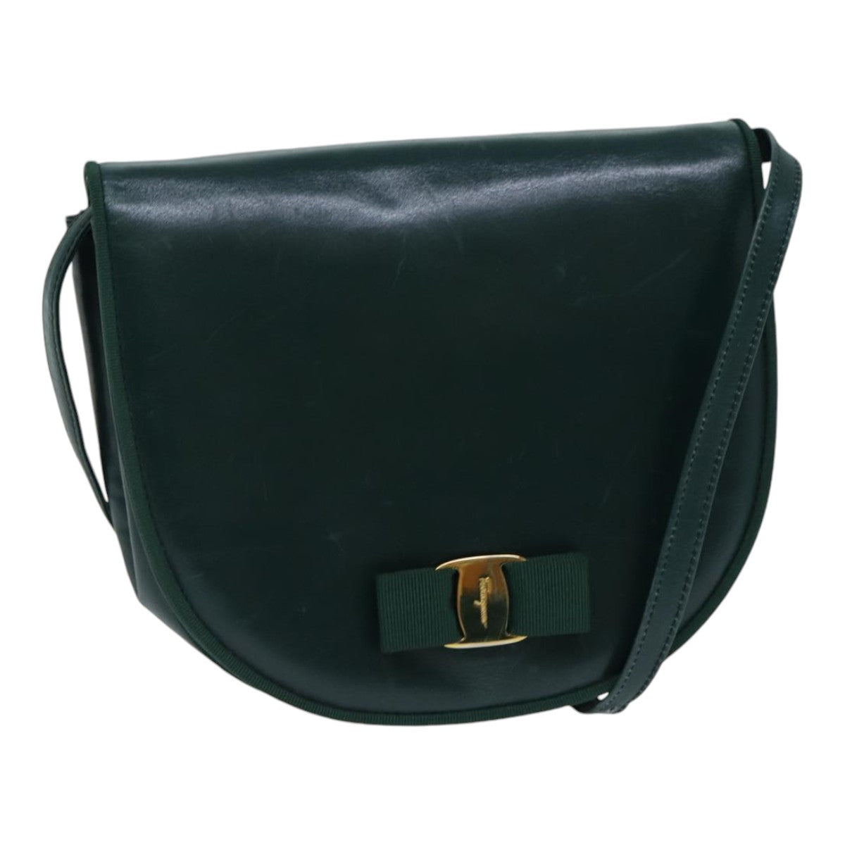 Salvatore Ferragamo Shoulder Bag Leather Green Gold Auth ti2036