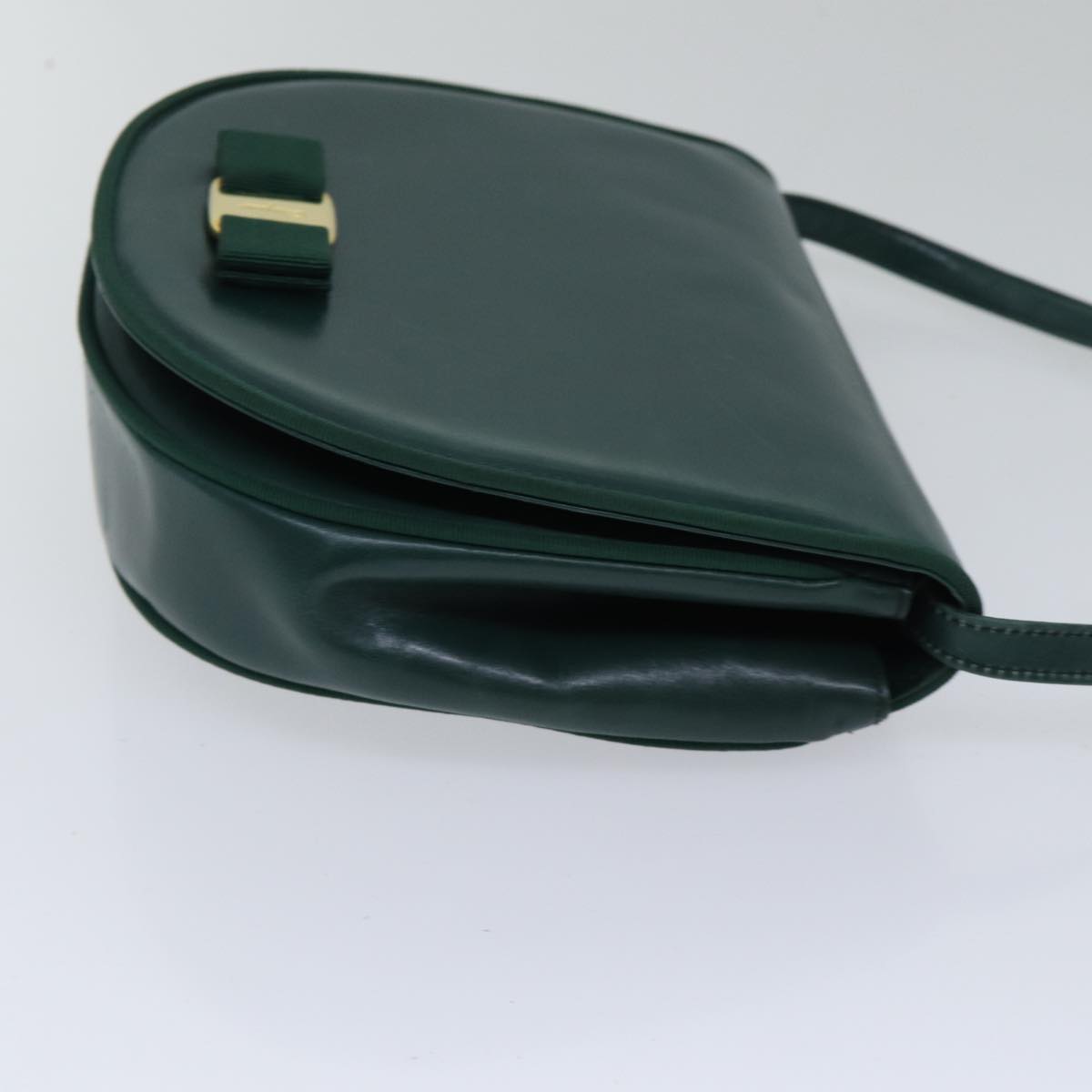 Salvatore Ferragamo Shoulder Bag Leather Green Gold Auth ti2036