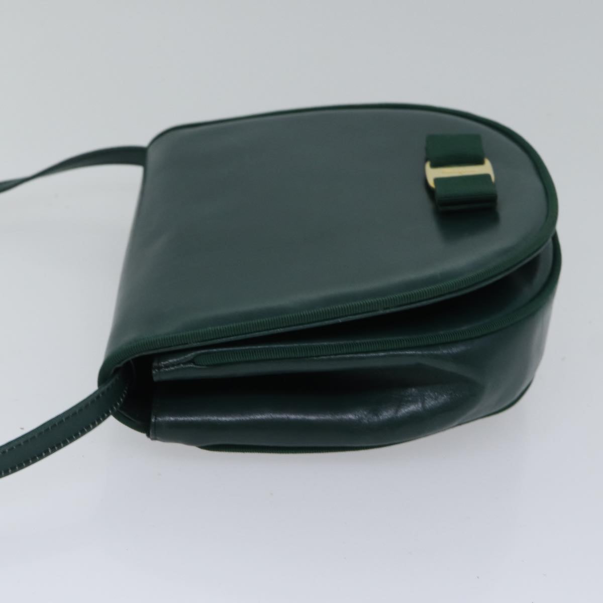 Salvatore Ferragamo Shoulder Bag Leather Green Gold Auth ti2036