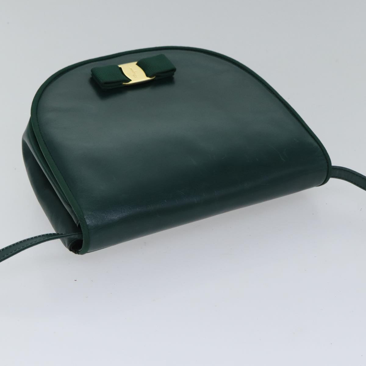 Salvatore Ferragamo Shoulder Bag Leather Green Gold Auth ti2036