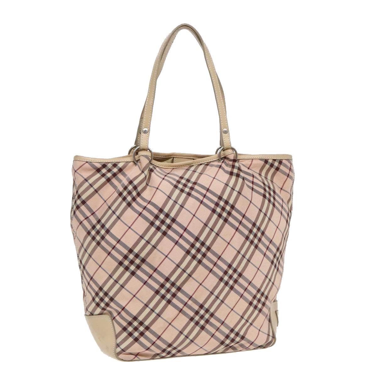 BURBERRY Nova Check Blue Label Tote Bag Nylon Beige Pink Silver Auth ti2039